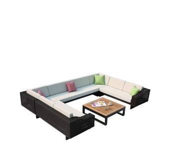 Provence 8 Seater U Shaped Sofa Set with square coffee table