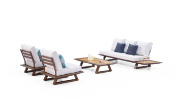 Luxe Sofa Set With Built-In Side Tables And Two Club Chairs